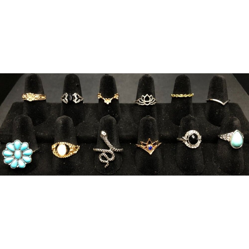 12 Wholesale Mixed Vintage Rings Bulk Antique Silver Metal Finger Jewelry Lots